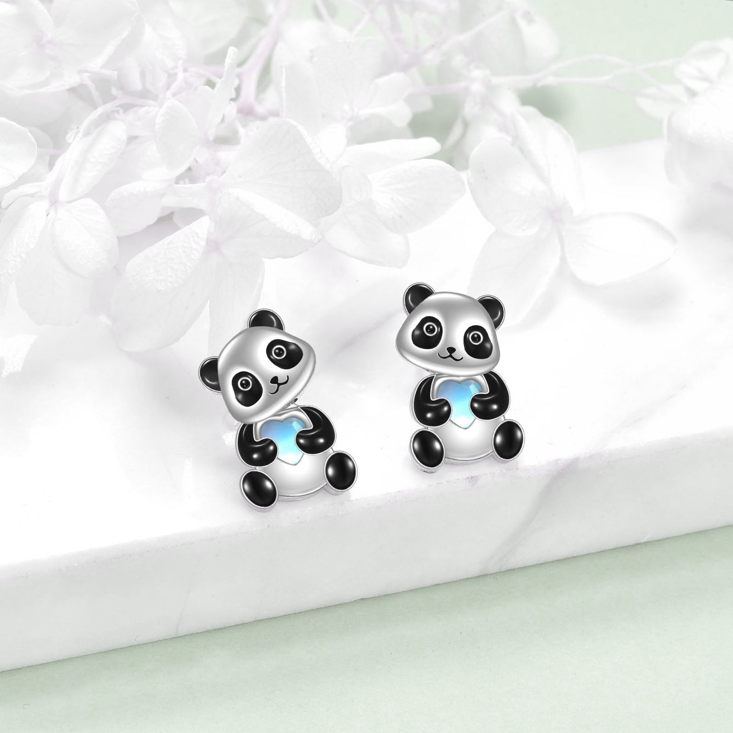 Sterling Silver Panda Stud Earrings Ear Jacket Front Back Earrings