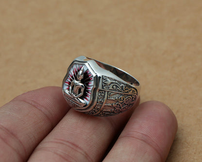 Sterling Silver Thai Carved Somdej Retro Men Wide Face Ring