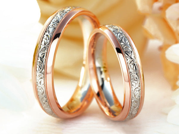 New Rose Flower Couple Ring European And American Rose Gold Plated Two-color Men's And Women's Wedding Ring