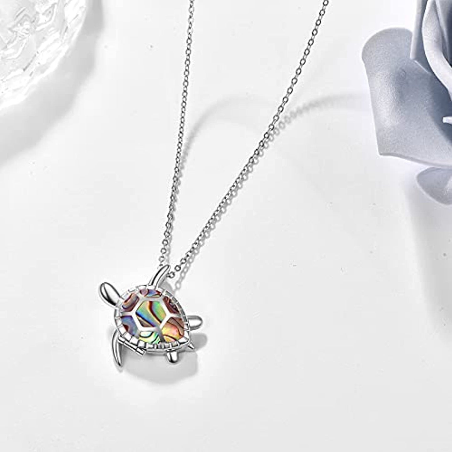 Silver Sea Turtle Locket Picture Photo Locket Abalone Shell Necklace For Women