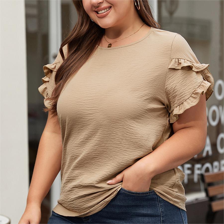 Oversized Loose Fitting Women's Ruffled Short Sleeved T-shirt