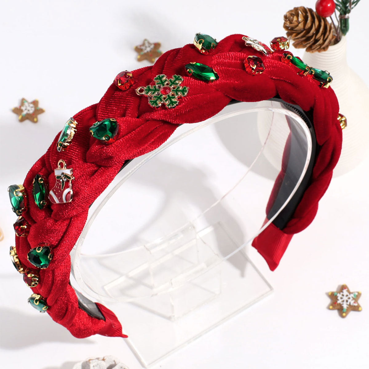 Snowflake Light Luxury All-match Hair Accessories Christmas Wide-brimmed Twist Braid Rhinestone Headband