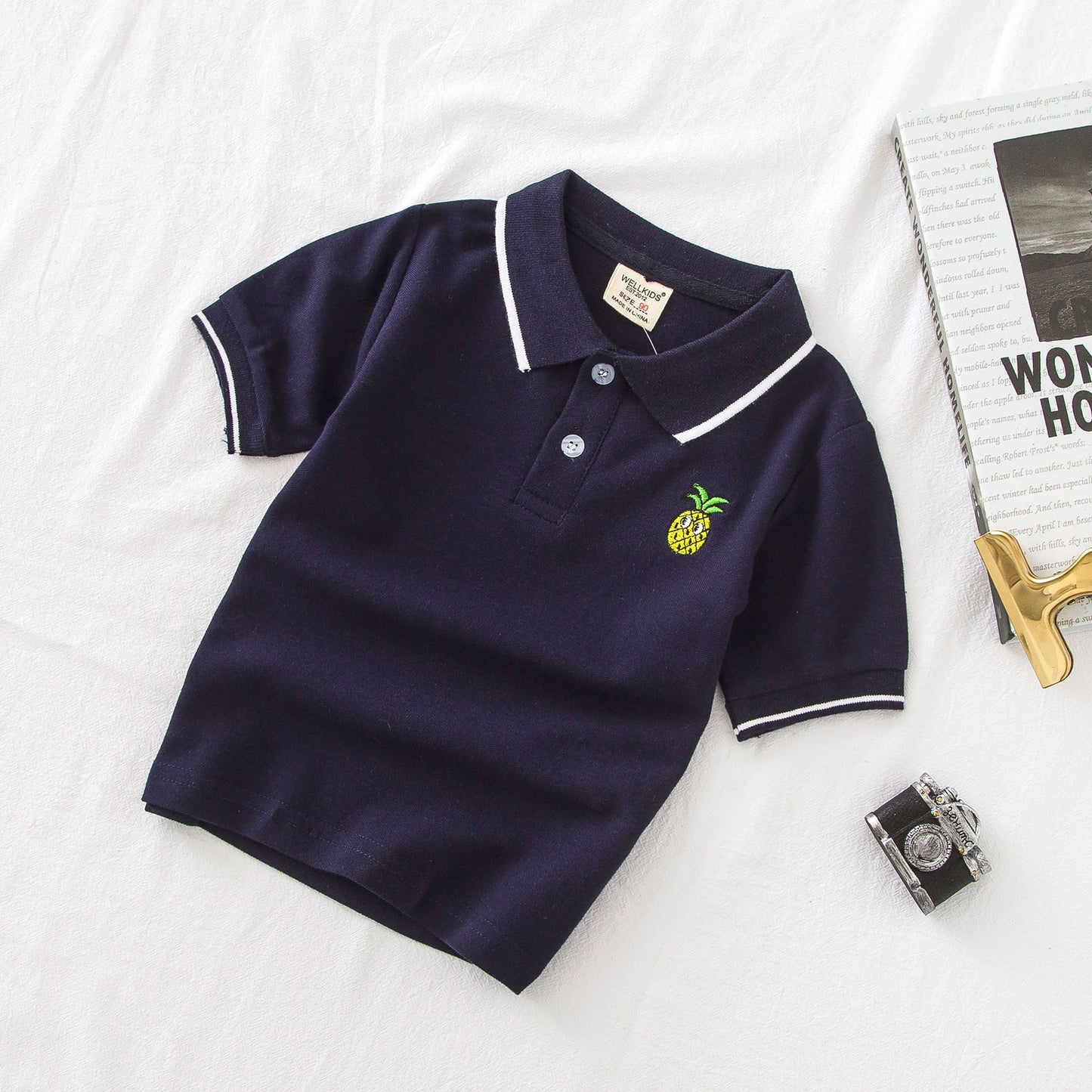 Lapel With Cotton Cartoon Pattern Casual Short Sleeves