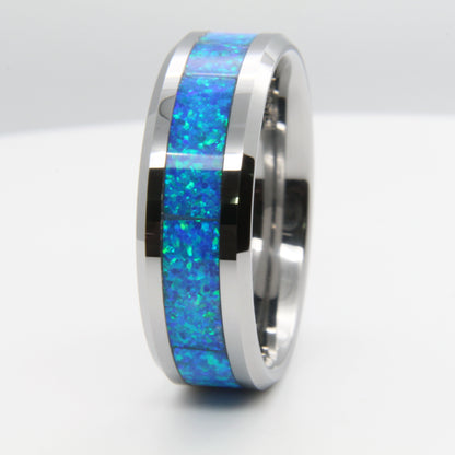 Fashion Blue Opal Tungsten Gold Ring