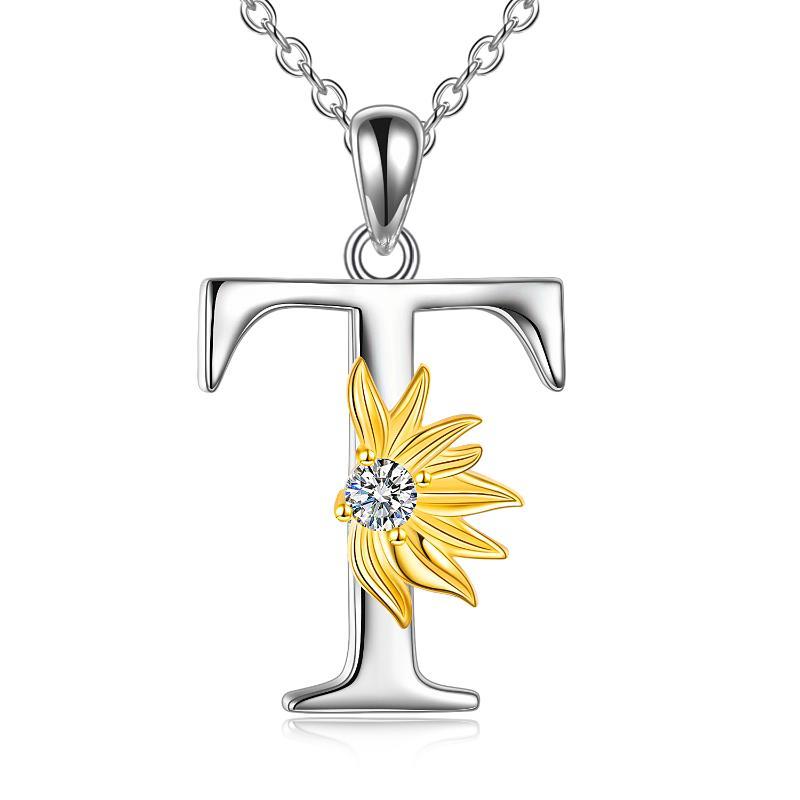 Sterling Silver Initial Alphabet Sunflower A Letter Script Name Pendant Necklace