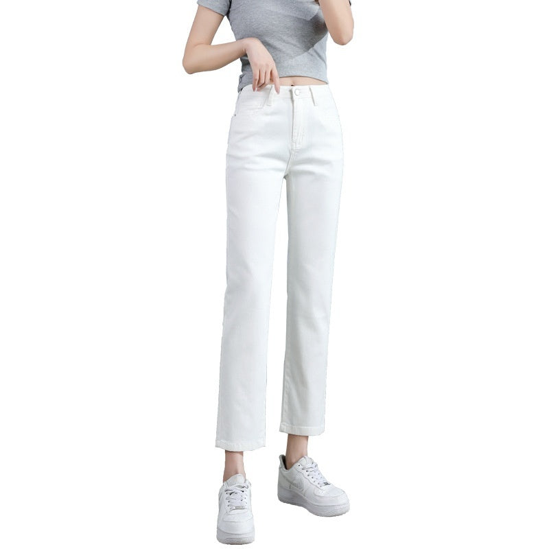 White Jeans Korean Style High Waist Stretch Cigarette Pants Small Cropped Straight Pants