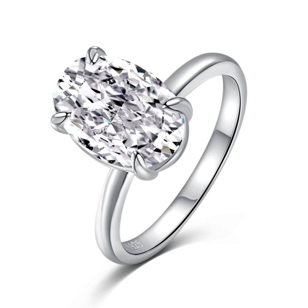 Sterling Silver Ring Carbon Diamond Zircon Classic Big Design Wedding