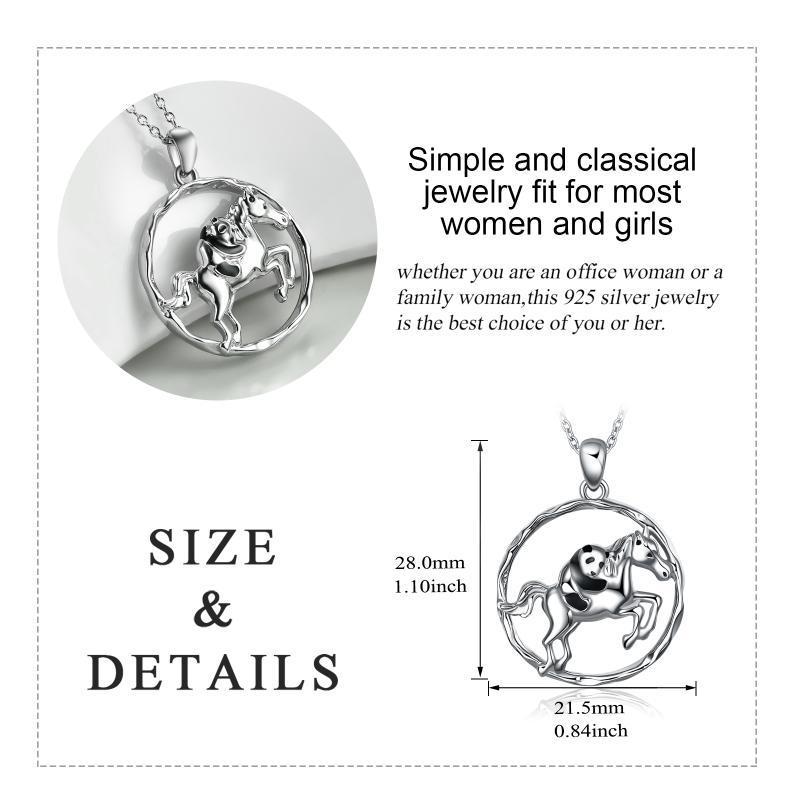 925 Sterling Silver Horse and Panda Running Horse Pendant Necklace Jewelry