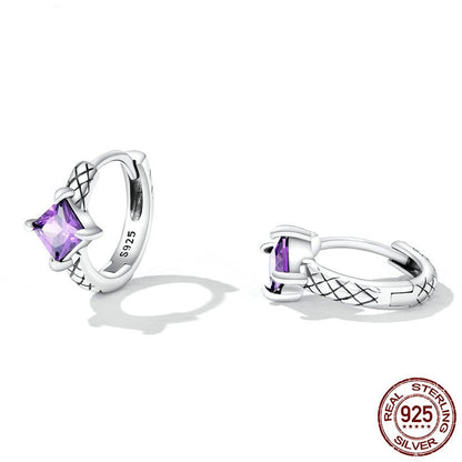 Sterling Silver S925 Purple Zirconium Snake Pattern Ear Clip