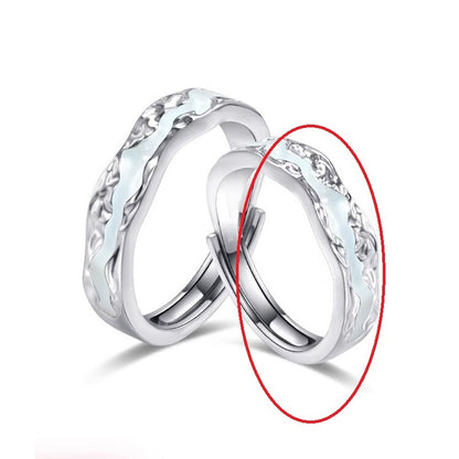 S925 Sterling Silver Light Year Couple Couple Rings Luminous Cold Aurora Luminous Open Men And Women Enamel