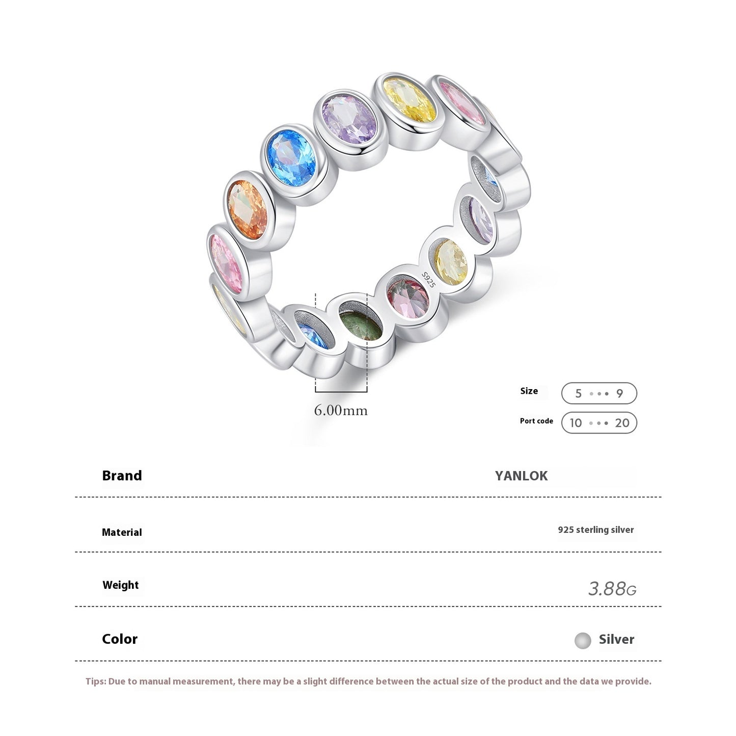 S925 Sterling Silver New Style Original Color Oval Zircon Stackable Ring