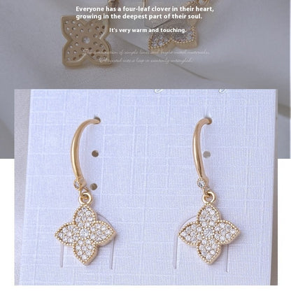 Women's Exquisite Four-leaf Clover Shiny Zircon Flower All-match Light Luxury And Simplicity Earrings