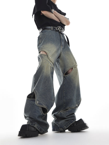 Men's Heavy Duty Cut-Out Loose Straight Leg Pants