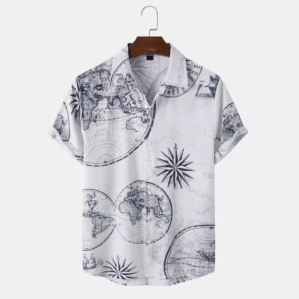 Summer Casual Printed Hawaiian Shirt Men Vacation Seaside