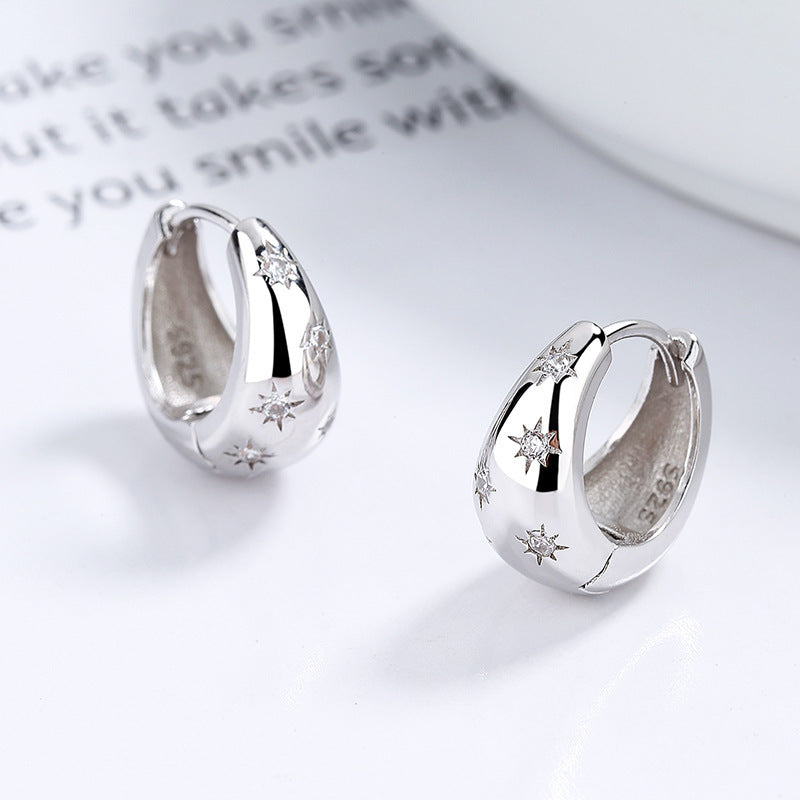 925 Sterling Silver Asterism Earrings Women's French Retro Water Drop Ear Ring