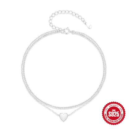 S925 Sterling Silver Double-layer Heart-shaped Love Versatile Ankle Chain