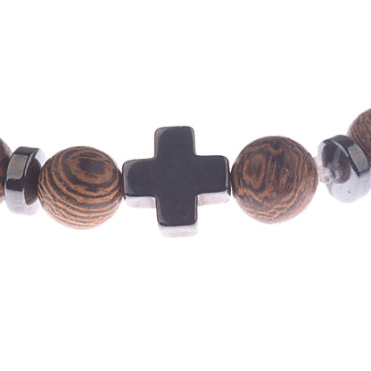 Steel Cross Wooden Bead Personalized Bracelet