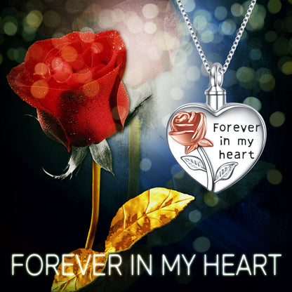 Sterling Silver Rose Flower Urn Necklace for Ashes Cremation Jewelry Forever in my Heart