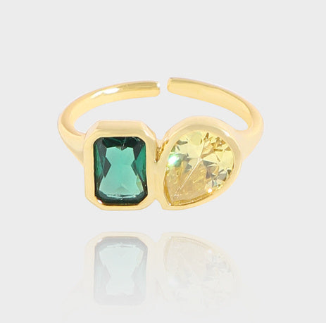 Special Interest Light Luxury Design Sense Geometric All-match Emerald Zircon Ring