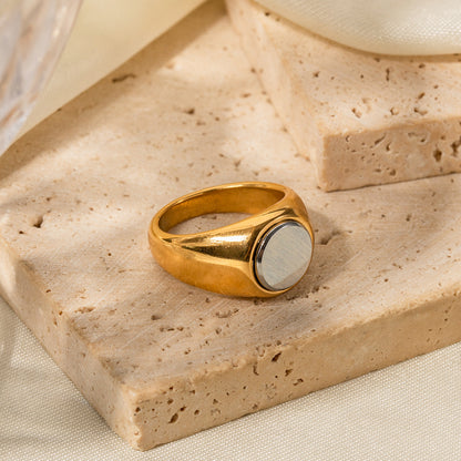 18K Gold Plated White Shell Stainless Steel Ring