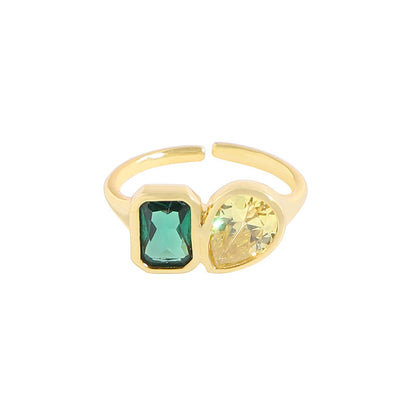 Special Interest Light Luxury Design Sense Geometric All-match Emerald Zircon Ring