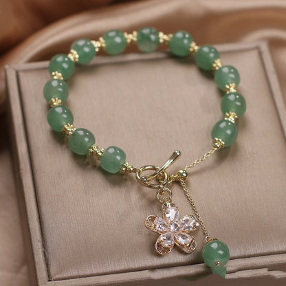 Natural Green Strawberry Quartz Women's Crystal Flowers Pendant Tassel Bracelet