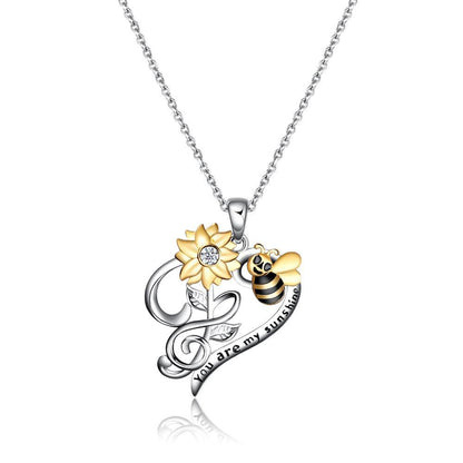 Bee Necklace Sterling Silver Sunflower Necklace You Are My Sunshine Sunflower Flower Pendant Jewelry for Women