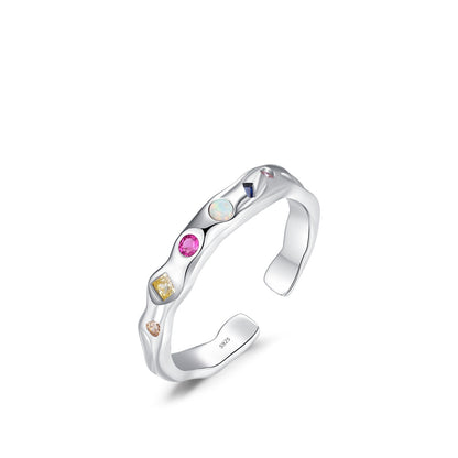 925 Sterling Silver Women's Rainbow Irregular Geometric Liquid Ring