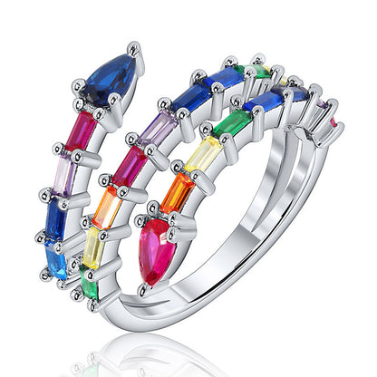 Sterling Silver Zircon Ring Simple Rectangular Color