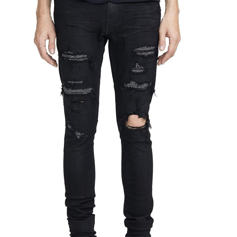 Diamond Embellished Stretch Black Slim Fitting Small Leg Jeans