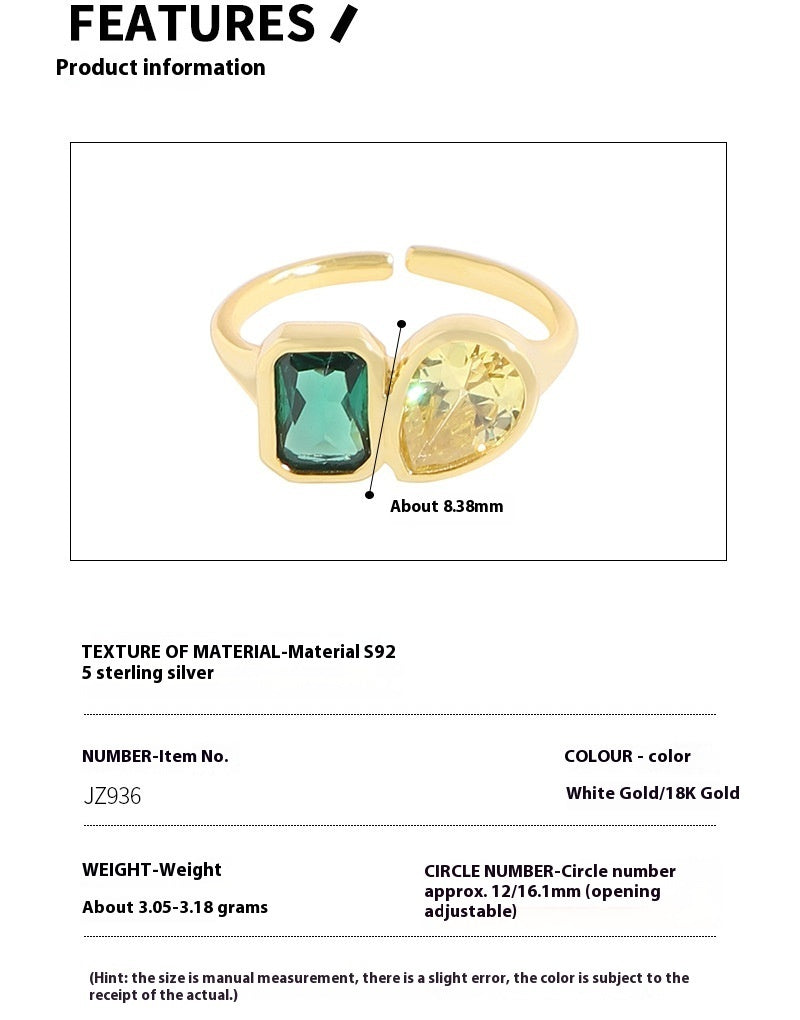 Special Interest Light Luxury Design Sense Geometric All-match Emerald Zircon Ring