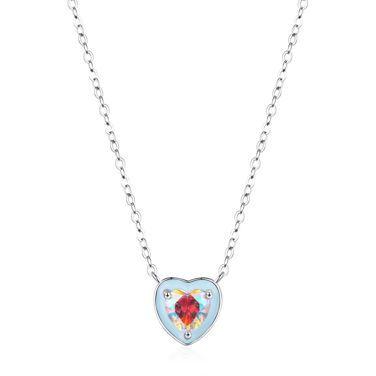 Sterling Silver Epoxy Heart-shaped Gradient Necklace