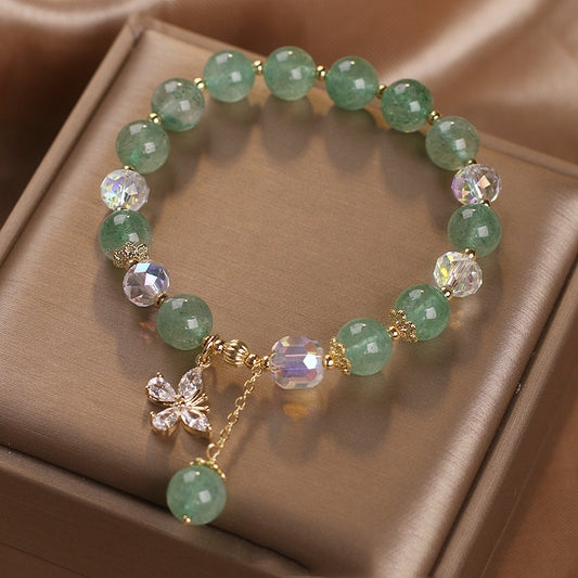 Natural Strawberry Quartz Green Crystal Bracelet For Women