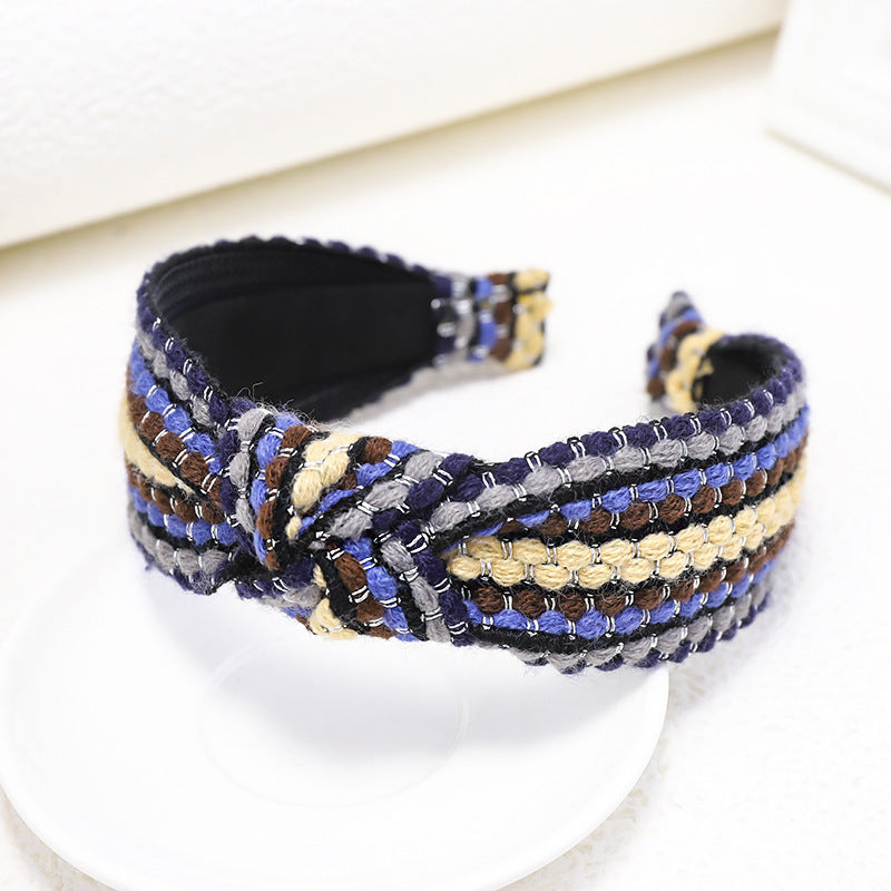 Knitted Colored Wool Contrasting Stripe Headband
