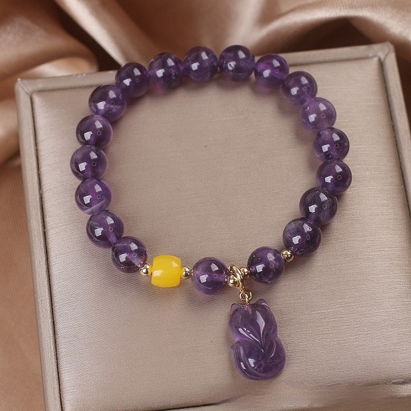 Natural Amethyst Bracelet Female Ins Special-interest Design Fox Pendant