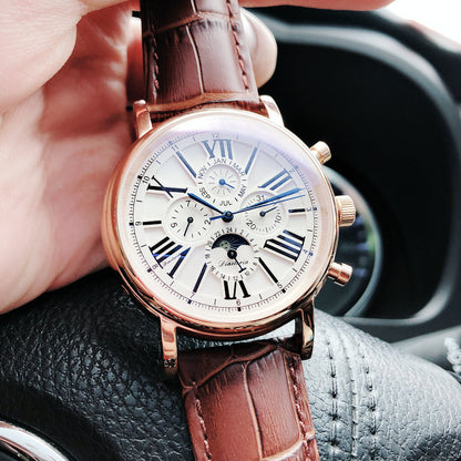 Mechanical Watch Men's Hollow Automatic Multi-function Fashion Leather Watch