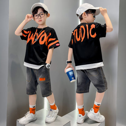 Big Boy's Short Sleeve Suit T-shirt Trendy