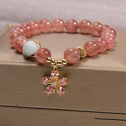 Ethnic Style Lucky Natural Strawberry Quartz Beaded Bracelet