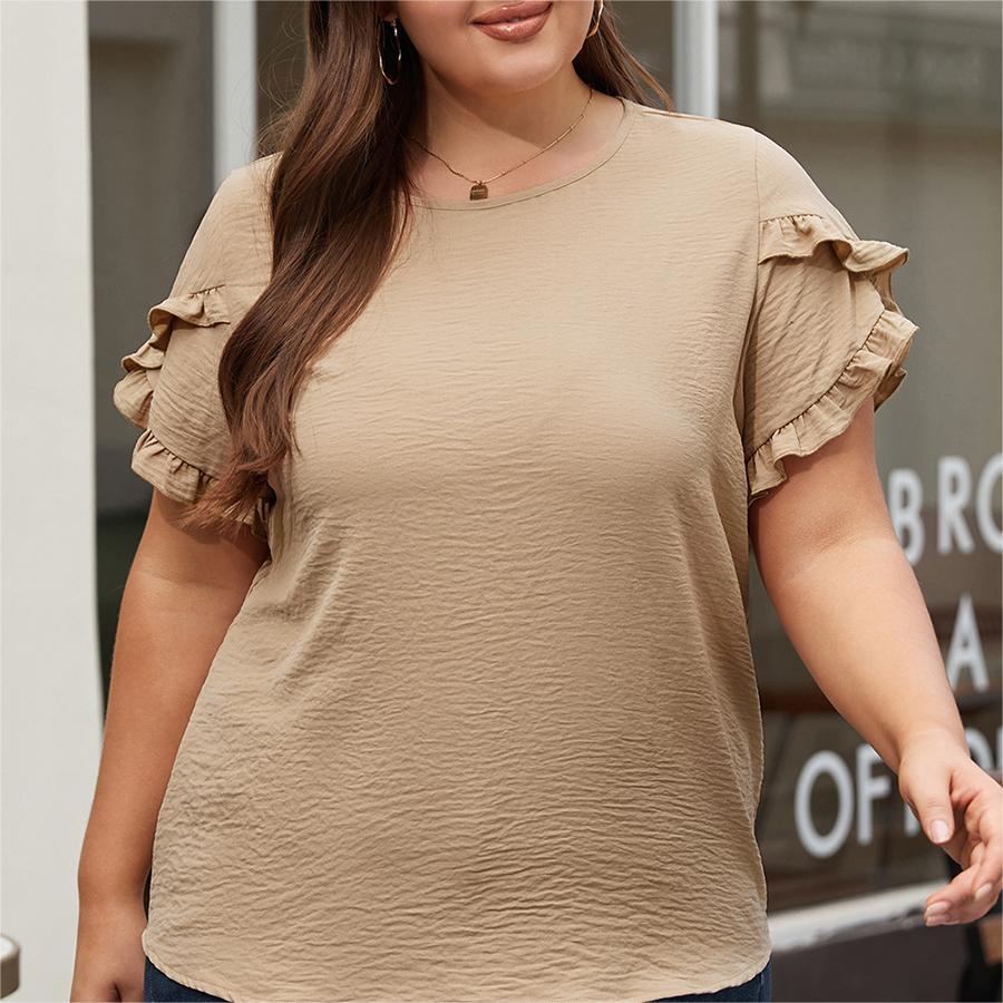 Oversized Loose Fitting Women's Ruffled Short Sleeved T-shirt