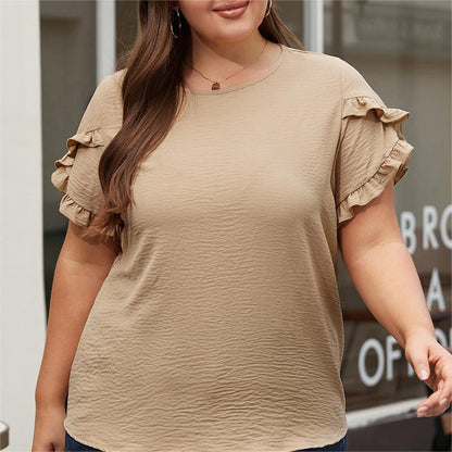 Oversized Loose Fitting Women's Ruffled Short Sleeved T-shirt