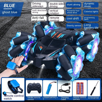 24G High-speed Wireless Remote Control Car Light Music Four-wheel Drive Double-sided Driving Flip Rotating Drift Car Stunt Car