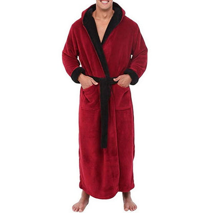 Men BathRobe Flannel Hooded Thick Casual Winter