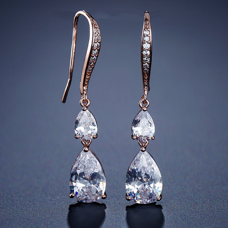 RAKOL Simple Long Exquisite Water Drop Zircon  Female Simple Banquet All-match Earrings