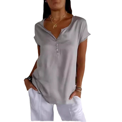 Summer European And American Ladies Temperament Commute Loose Casual Simple Commute Short Sleeve Top