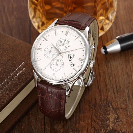 Stainless Steel Watch Case Leather Strap Multi-function Timing