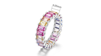 Rainbow Zircon Ring Female Single Row Inlaid Colored Gems