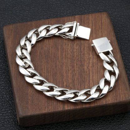 S925 Sterling Silver Fashion Ornament Personality Thick Type Korean Style Simple Glossy Bracelet