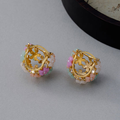 Vintage Zircon Pearl Flower Earrings