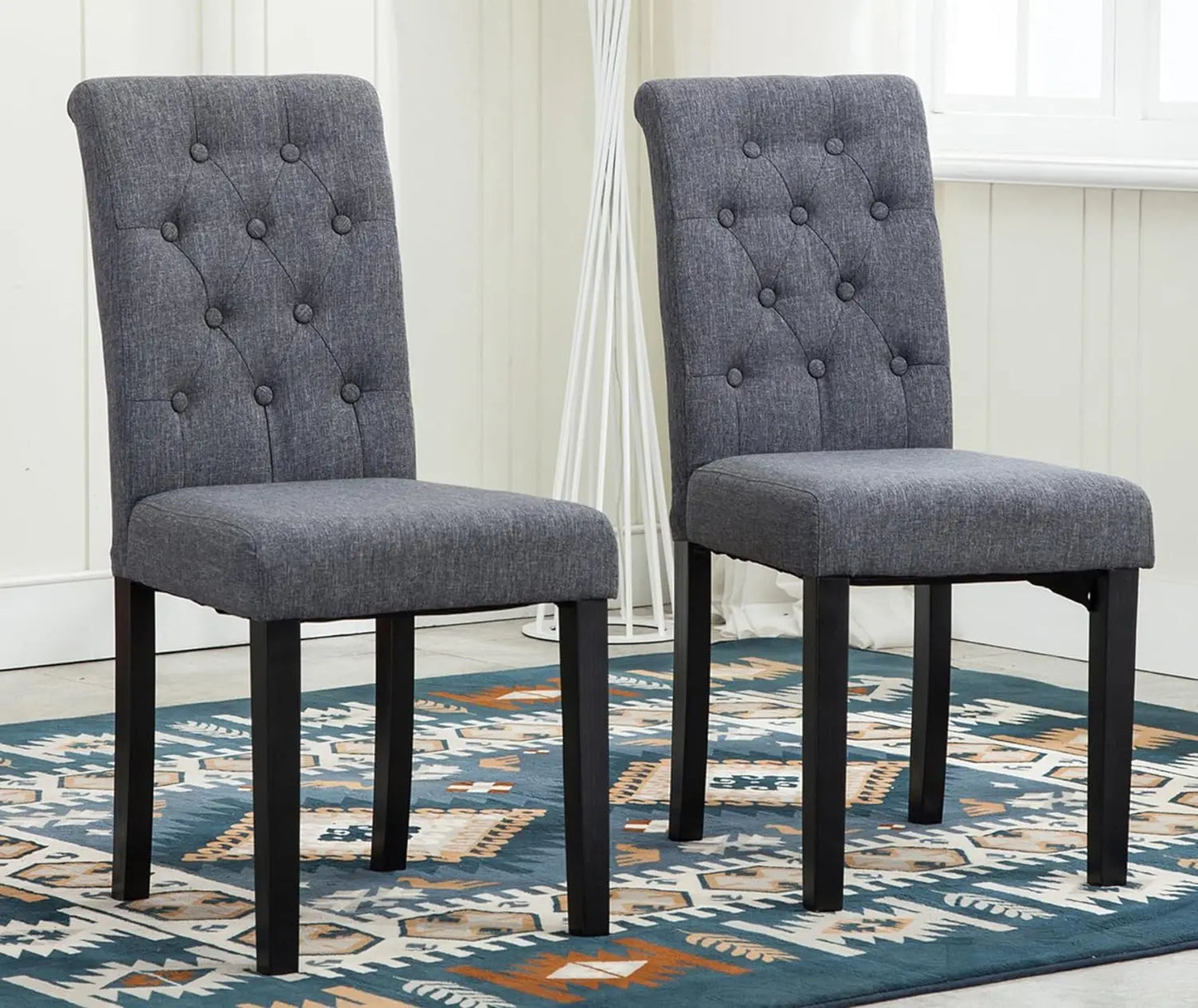 mcc direct Set of 2 Lined Fabric Dining Chairs With Solid Wooden Legs For Home & Commercial Restaurants