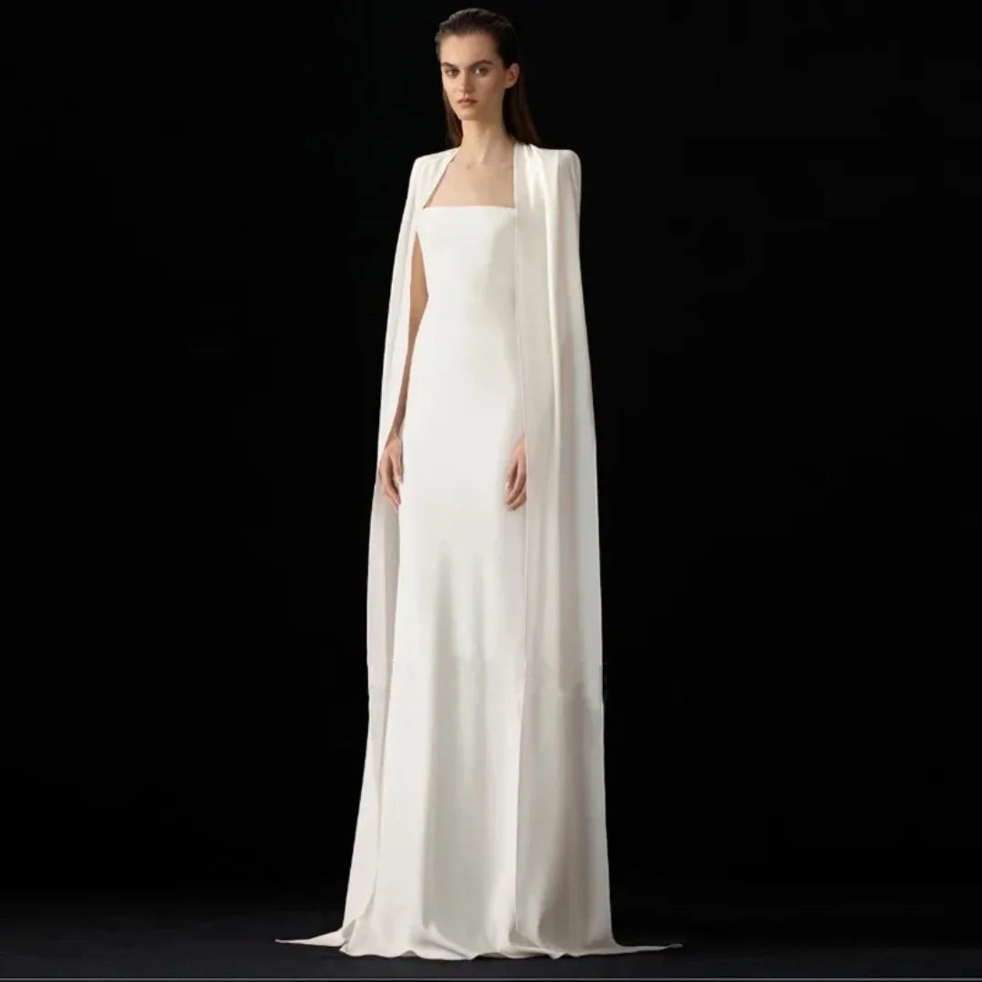 Mina Customized Women's Square Neck Evening Gown With Back Slit Wedding Guest Gown Special Occasion Gown Party Dress Ball Gowns